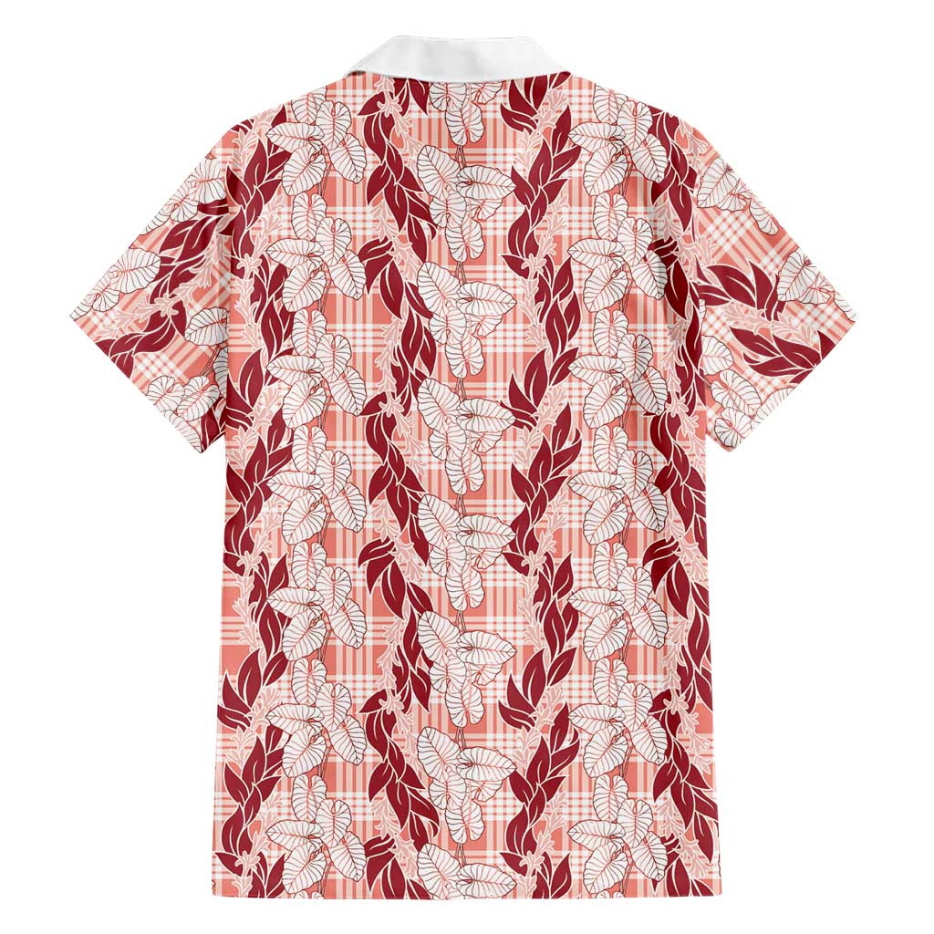 Hawaii Ti Leaf Maile Tuberose Lei Family Matching Off Shoulder Short Dress and Hawaiian Shirt With Hanalei Leaf Red LT05 - Polynesian Pride