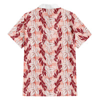 Hawaii Ti Leaf Maile Tuberose Lei Family Matching Off Shoulder Short Dress and Hawaiian Shirt With Hanalei Leaf Red LT05 - Polynesian Pride