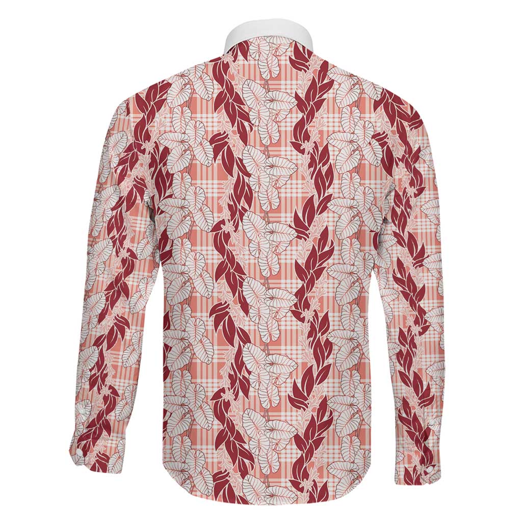 Hawaii Ti Leaf Maile Tuberose Lei Family Matching Off Shoulder Short Dress and Hawaiian Shirt With Hanalei Leaf Red LT05 - Polynesian Pride