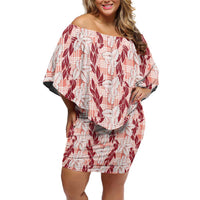 Hawaii Ti Leaf Maile Tuberose Lei Family Matching Off Shoulder Short Dress and Hawaiian Shirt With Hanalei Leaf Red LT05 Mom's Dress Red - Polynesian Pride