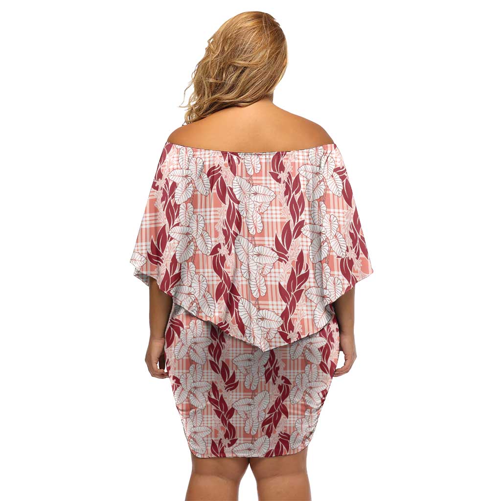 Hawaii Ti Leaf Maile Tuberose Lei Family Matching Off Shoulder Short Dress and Hawaiian Shirt With Hanalei Leaf Red LT05 - Polynesian Pride