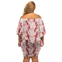 Hawaii Ti Leaf Maile Tuberose Lei Family Matching Off Shoulder Short Dress and Hawaiian Shirt With Hanalei Leaf Red LT05 - Polynesian Pride