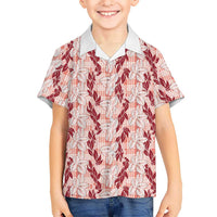 Hawaii Ti Leaf Maile Tuberose Lei Family Matching Off Shoulder Short Dress and Hawaiian Shirt With Hanalei Leaf Red LT05 Son's Shirt Red - Polynesian Pride