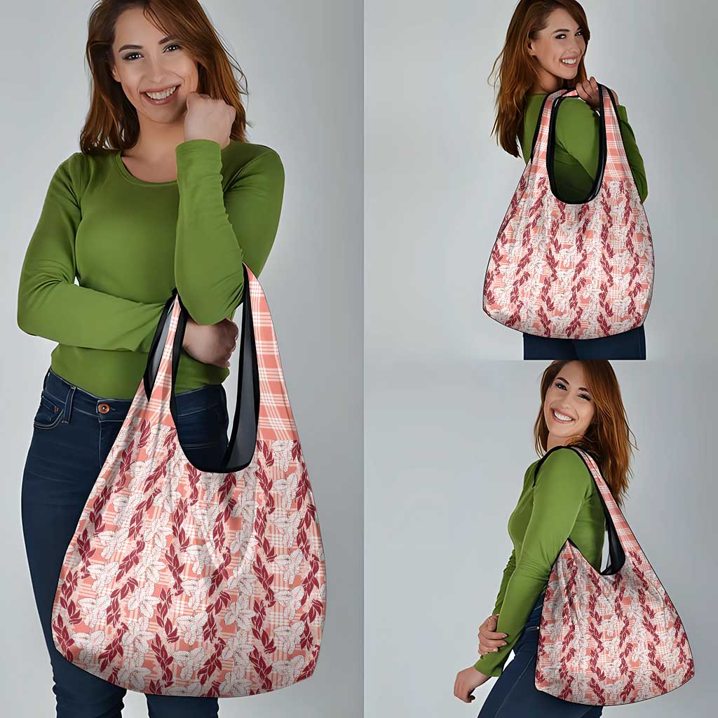 Hawaii Ti Leaf Maile Tuberose Lei Grocery Bag With Hanalei Leaf Red