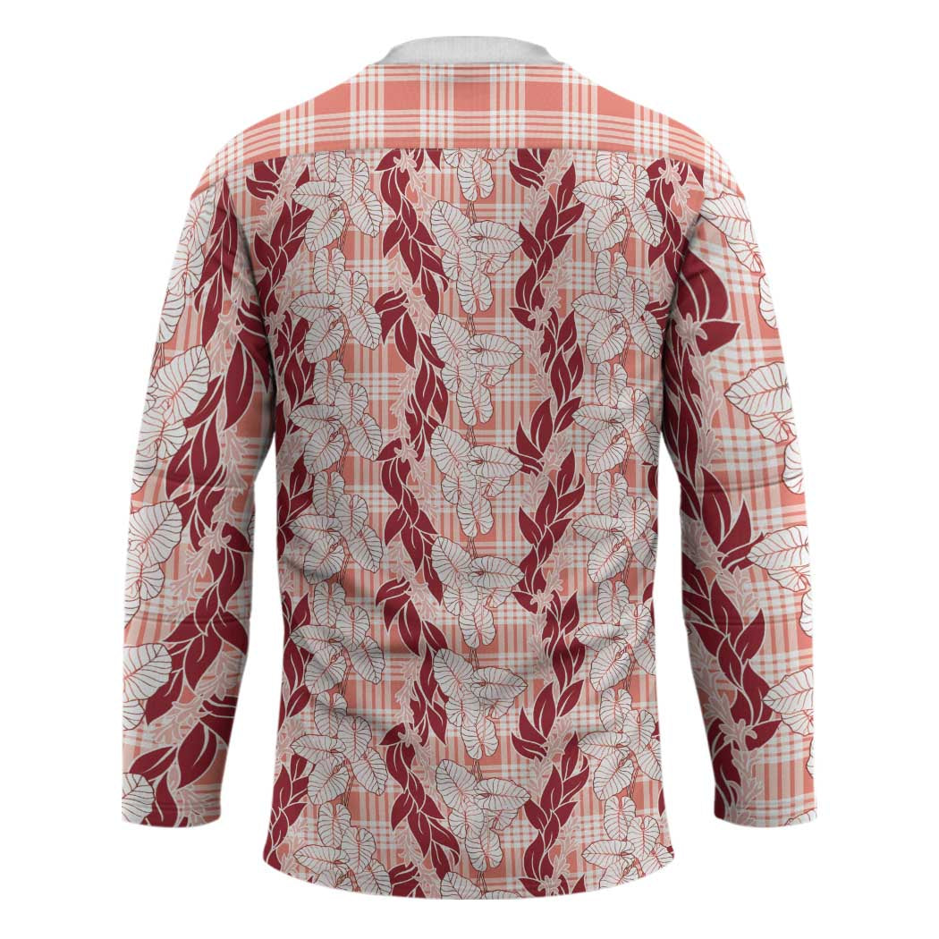 Hawaii Ti Leaf Maile Tuberose Lei Hockey Jersey With Hanalei Leaf Red