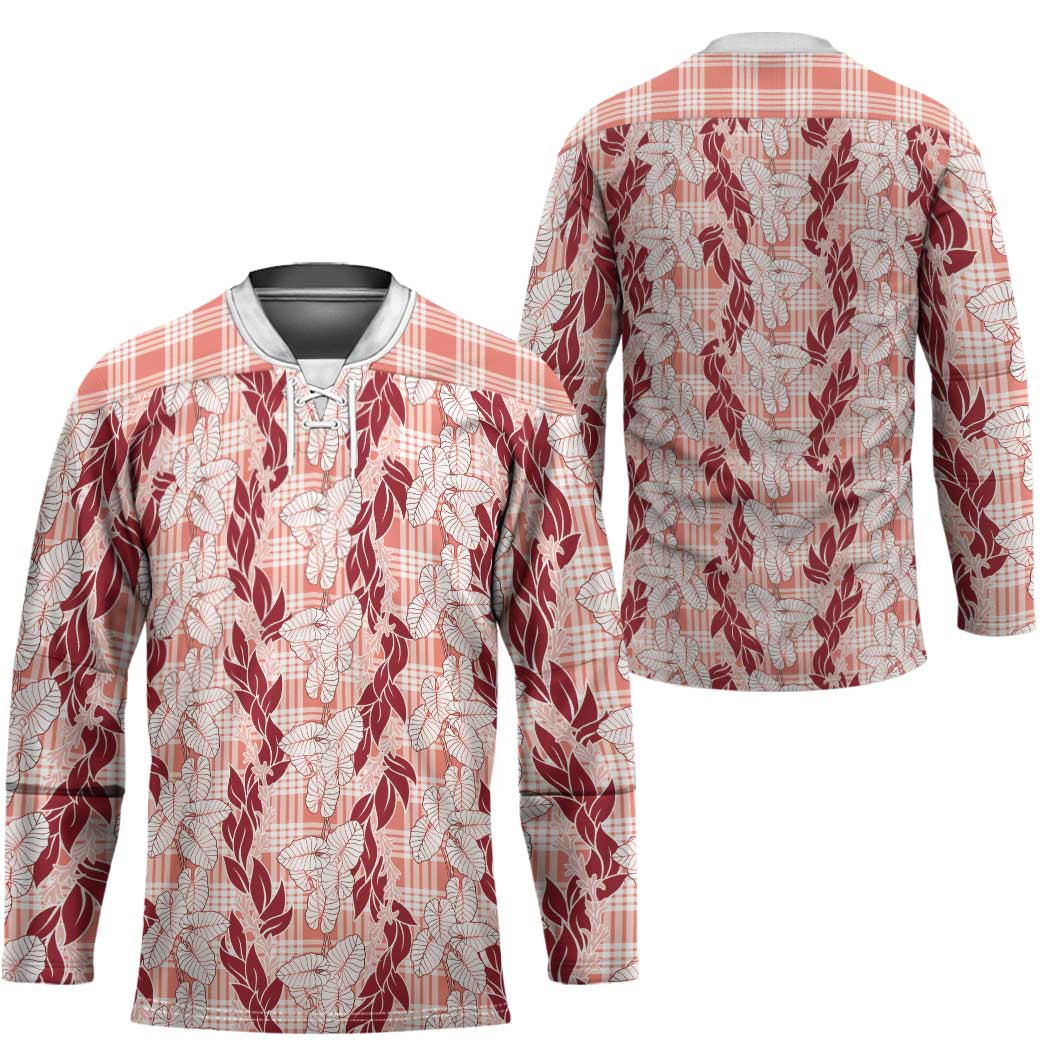 Hawaii Ti Leaf Maile Tuberose Lei Hockey Jersey With Hanalei Leaf Red