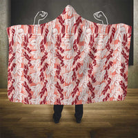 Hawaii Ti Leaf Maile Tuberose Lei Hooded Blanket With Hanalei Leaf Red