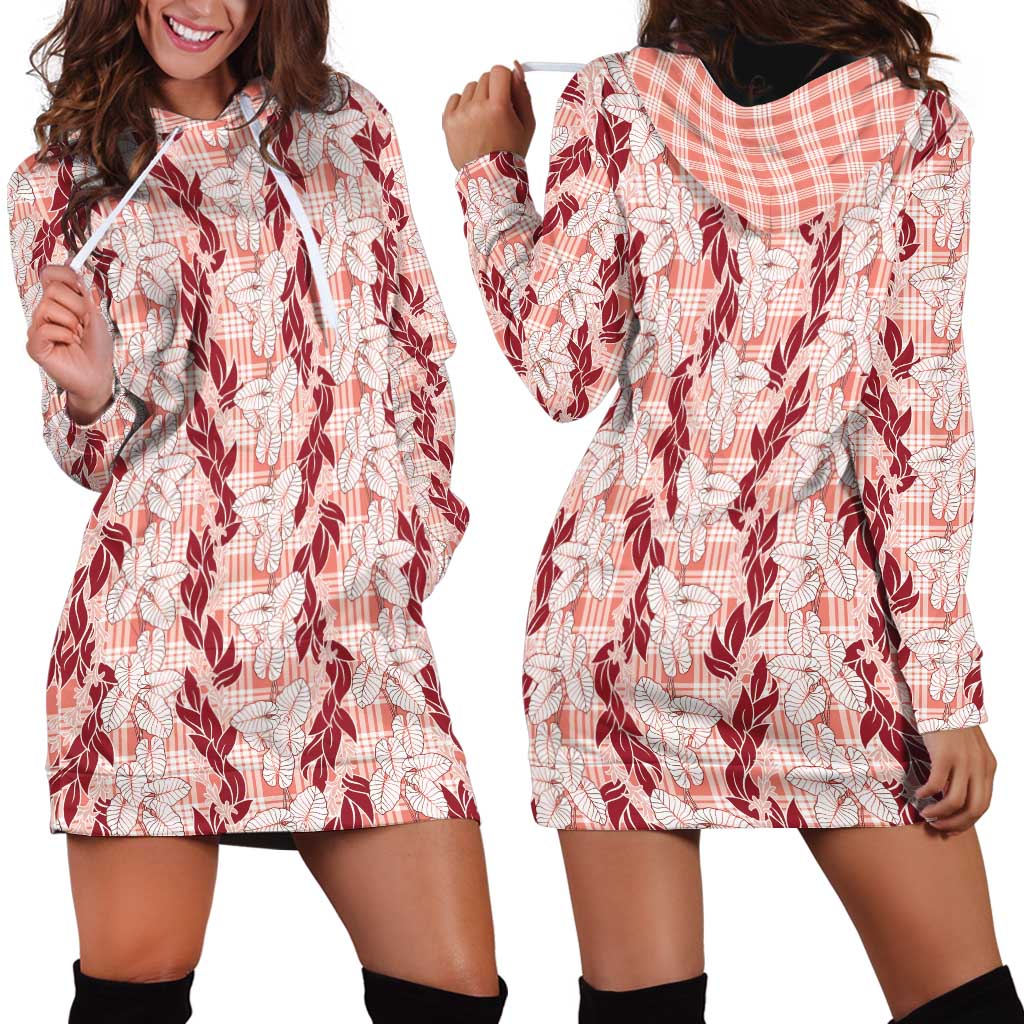 Hawaii Ti Leaf Maile Tuberose Lei Hoodie Dress With Hanalei Leaf Red