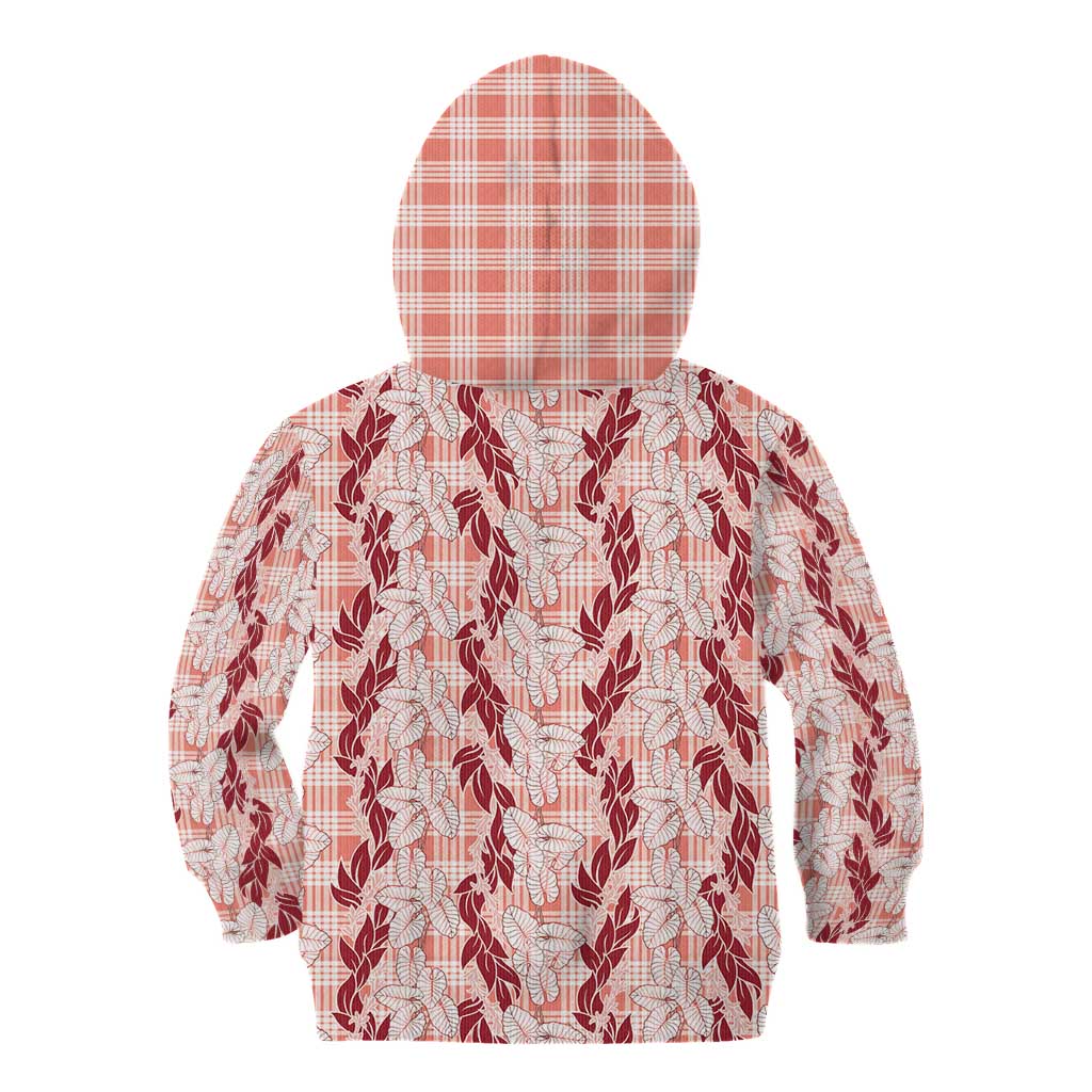 Hawaii Ti Leaf Maile Tuberose Lei Kid Hoodie With Hanalei Leaf Red