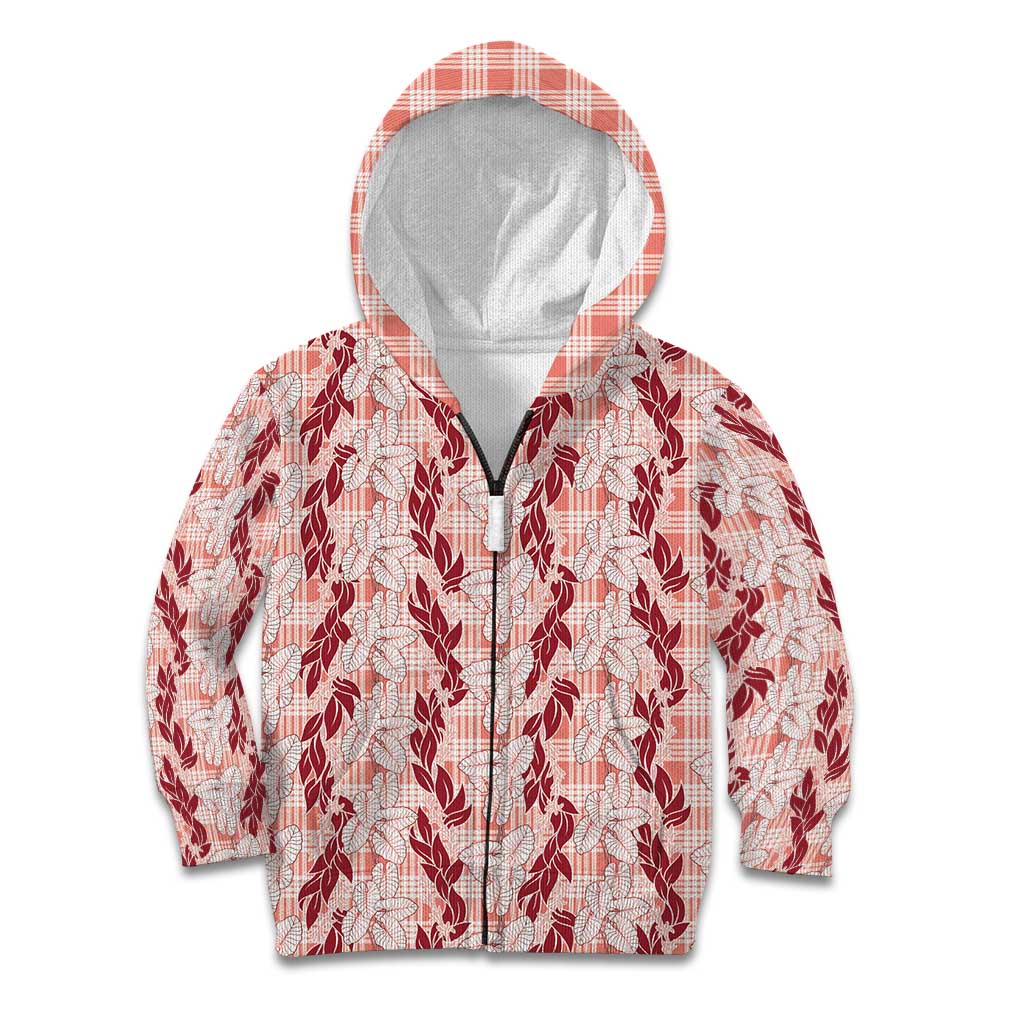 Hawaii Ti Leaf Maile Tuberose Lei Kid Hoodie With Hanalei Leaf Red
