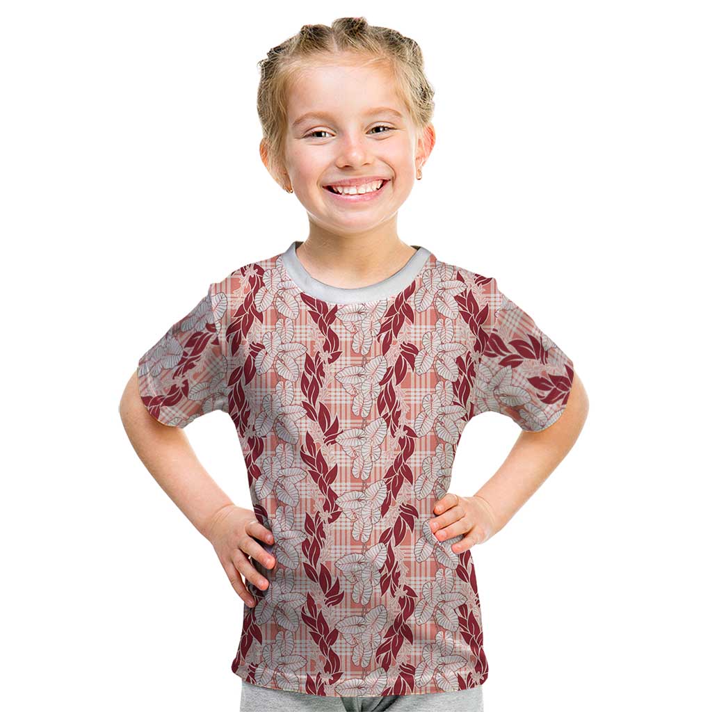 Hawaii Ti Leaf Maile Tuberose Lei Kid T Shirt With Hanalei Leaf Red
