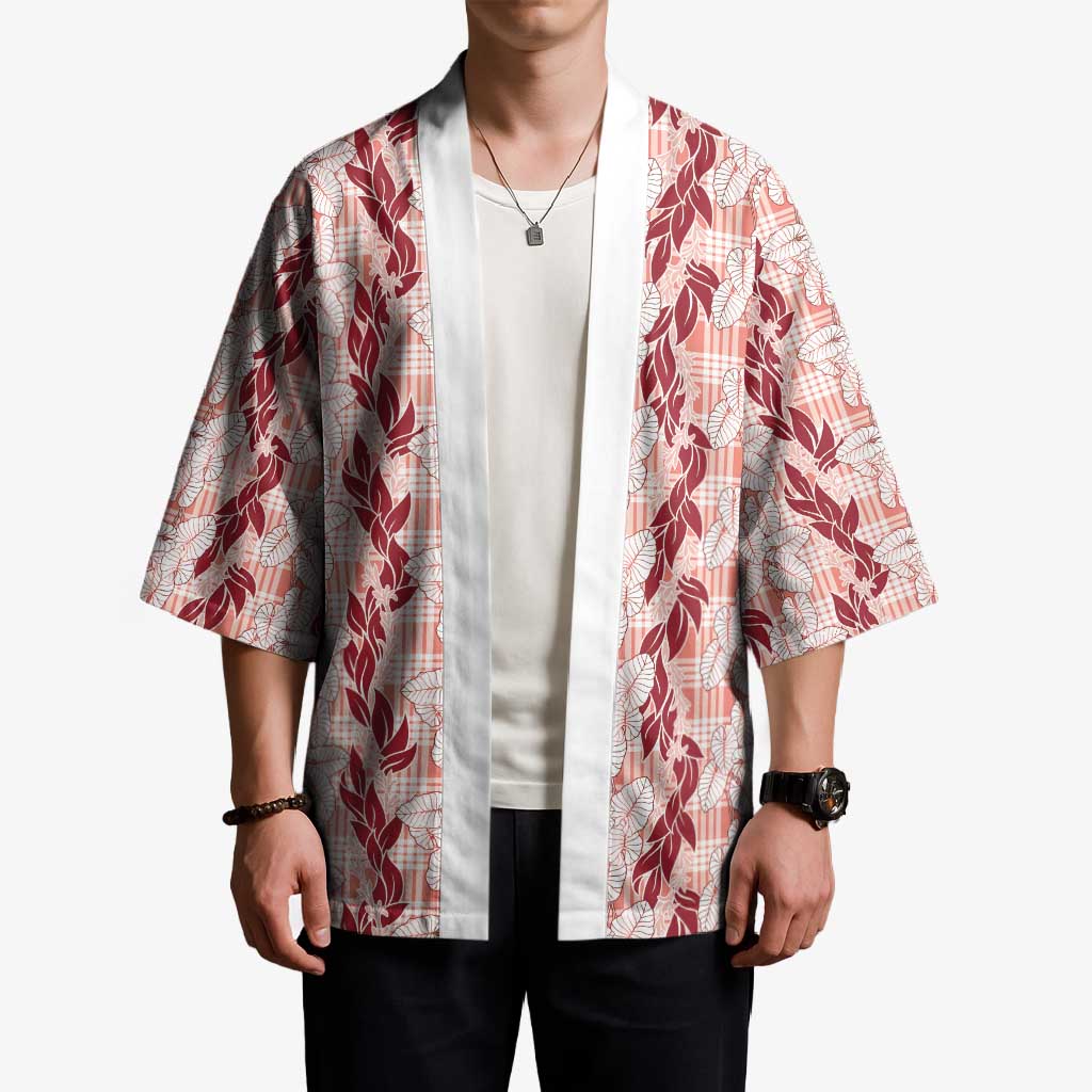 Hawaii Ti Leaf Maile Tuberose Lei Kimono With Hanalei Leaf Red
