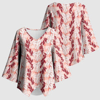Hawaii Ti Leaf Maile Tuberose Lei Kimono Sleeve Blouse With Hanalei Leaf Red