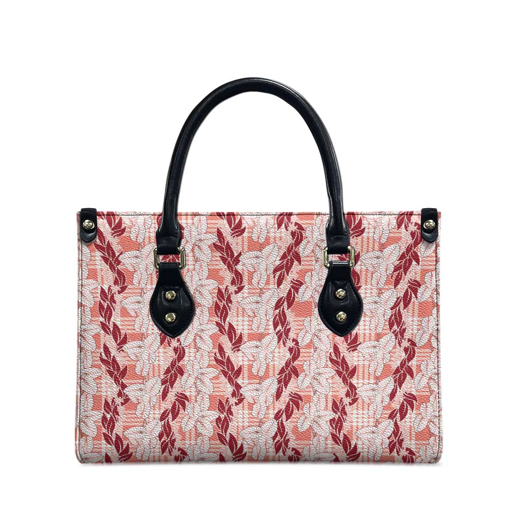 Hawaii Ti Leaf Maile Tuberose Lei Leather Bag With Hanalei Leaf Red