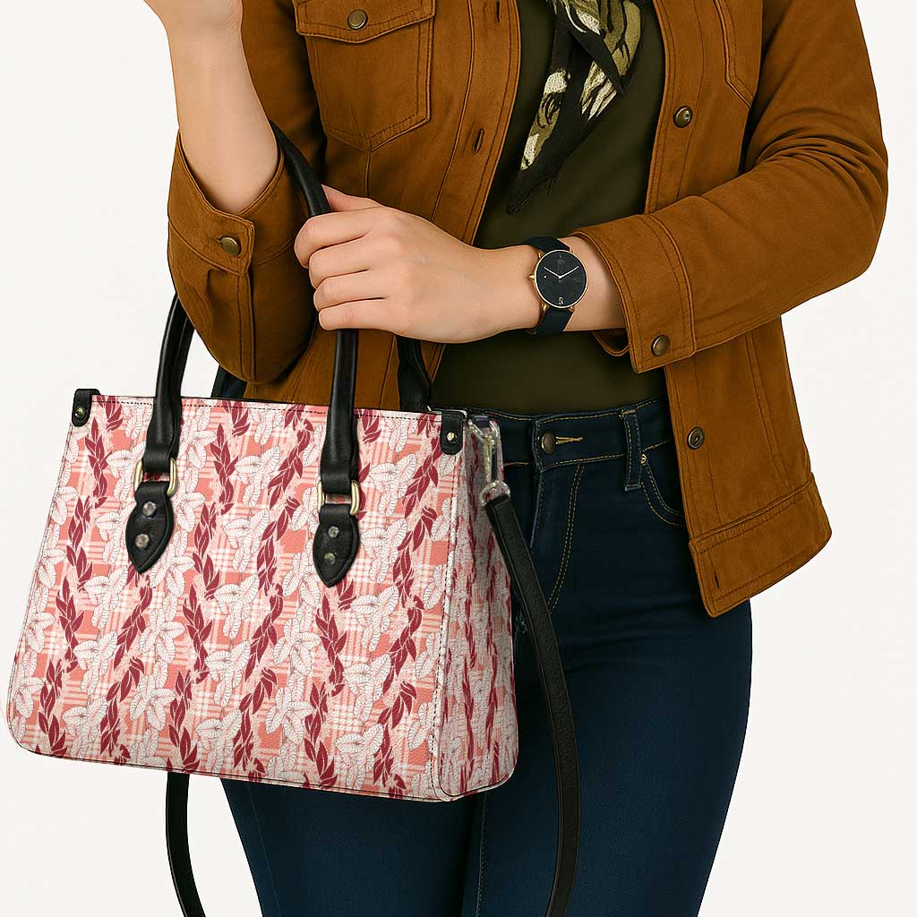Hawaii Ti Leaf Maile Tuberose Lei Leather Bag With Hanalei Leaf Red
