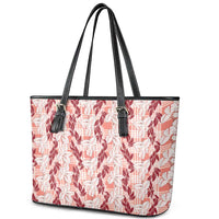 Hawaii Ti Leaf Maile Tuberose Lei Leather Tote Bag With Hanalei Leaf Red