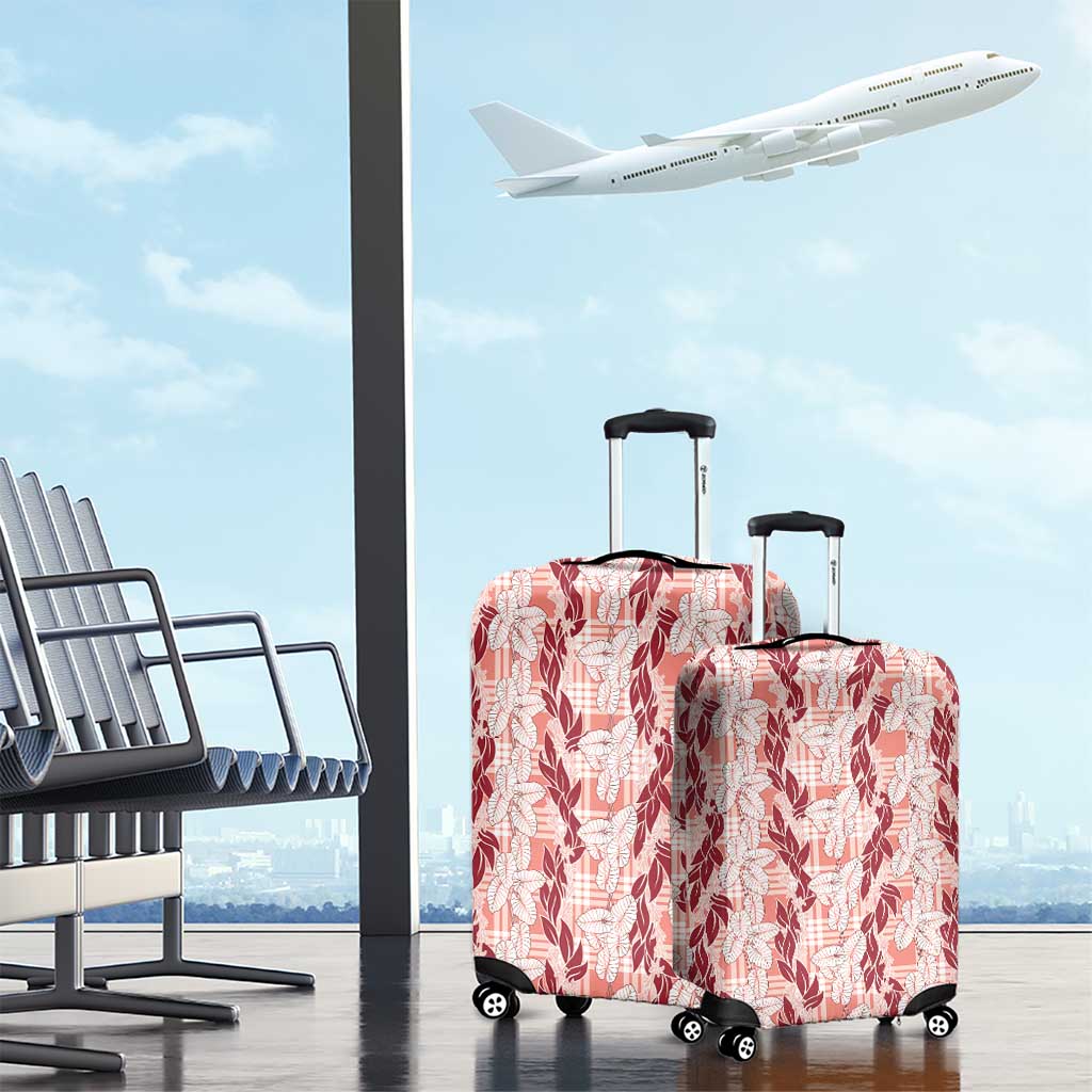 Hawaii Ti Leaf Maile Tuberose Lei Luggage Cover With Hanalei Leaf Red
