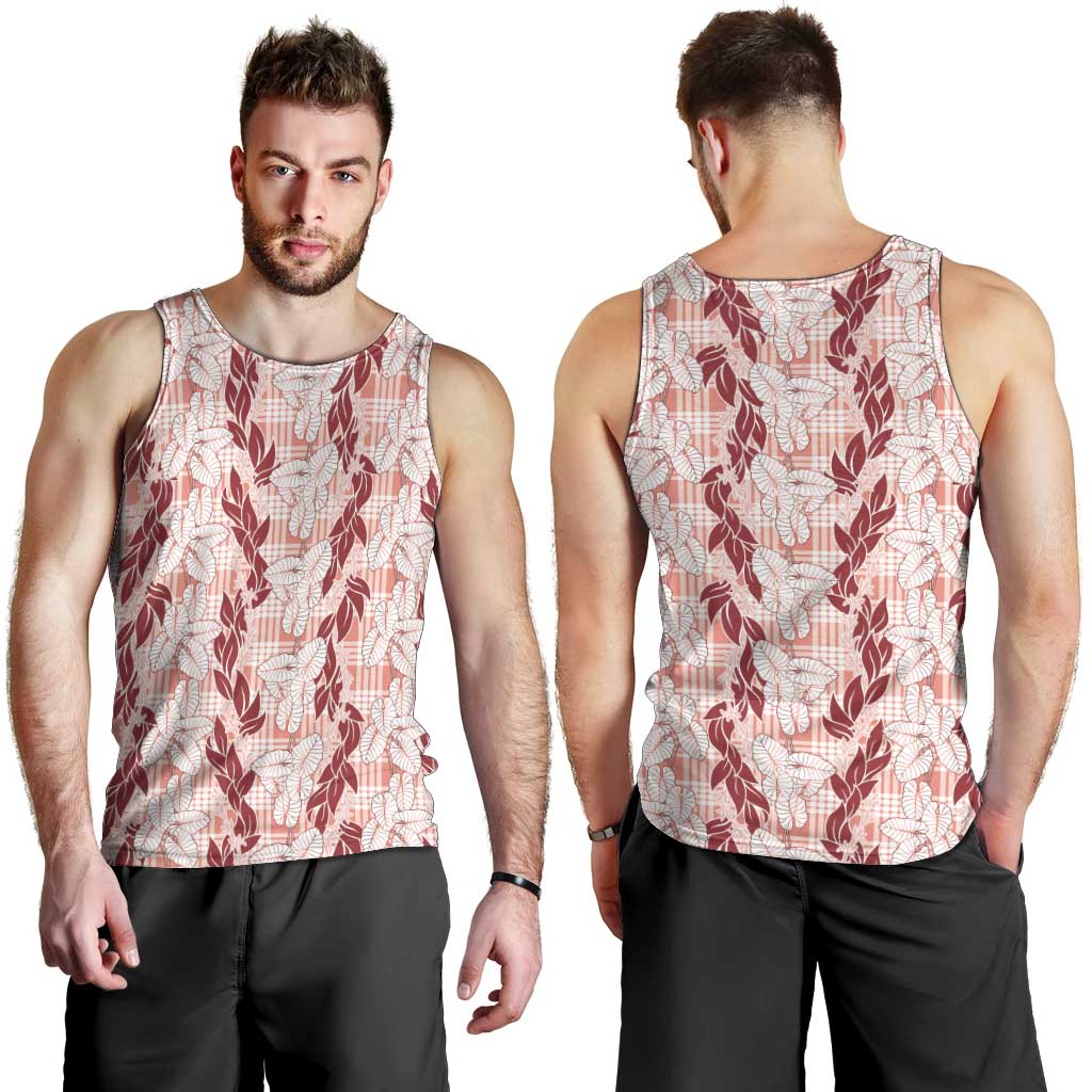 Hawaii Ti Leaf Maile Tuberose Lei Men Tank Top With Hanalei Leaf Red