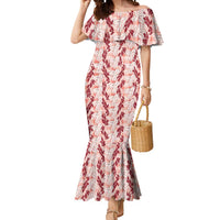 Hawaii Ti Leaf Maile Tuberose Lei Mermaid Dress With Hanalei Leaf Red