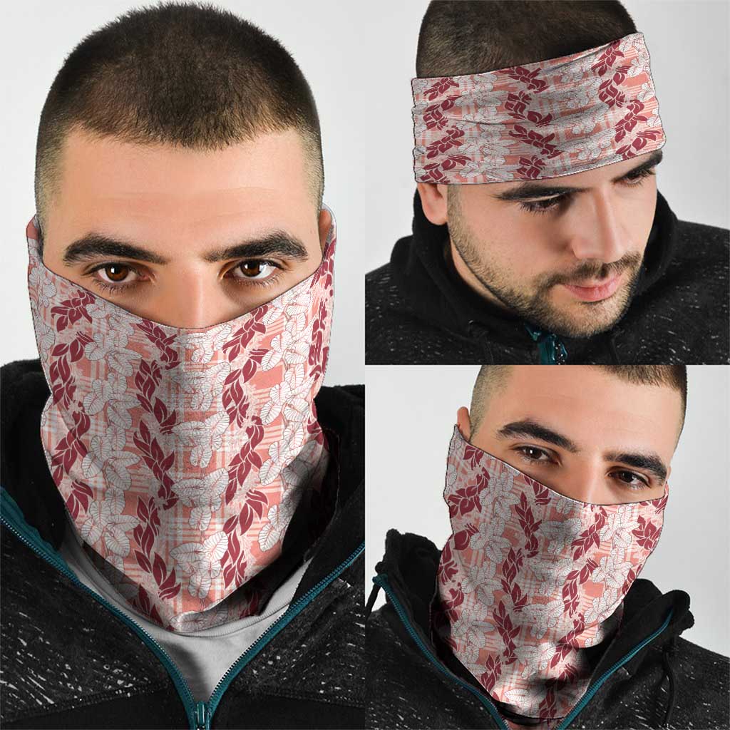 Hawaii Ti Leaf Maile Tuberose Lei Neck Gaiter With Hanalei Leaf Red