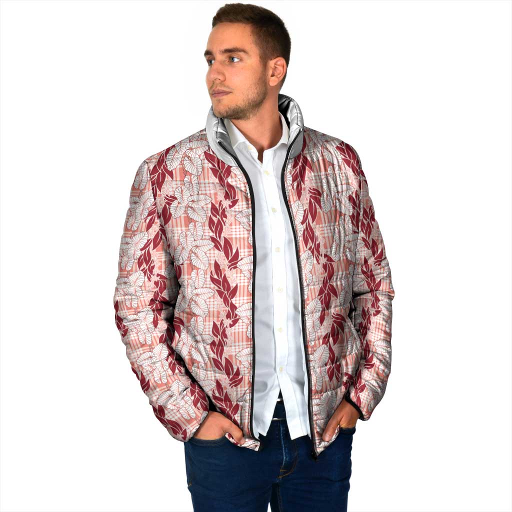 Hawaii Ti Leaf Maile Tuberose Lei Padded Jacket With Hanalei Leaf Red