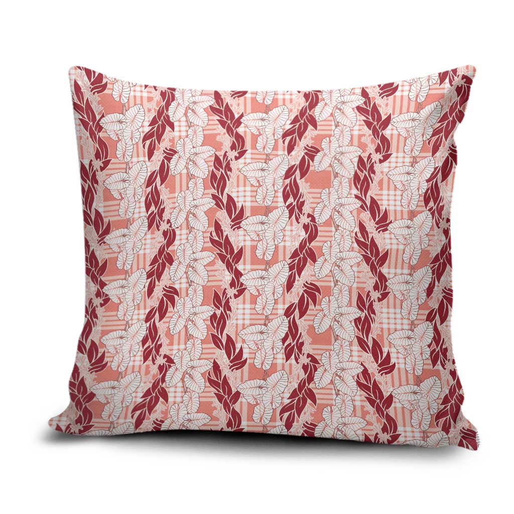 Hawaii Ti Leaf Maile Tuberose Lei Pillow Cover With Hanalei Leaf Red