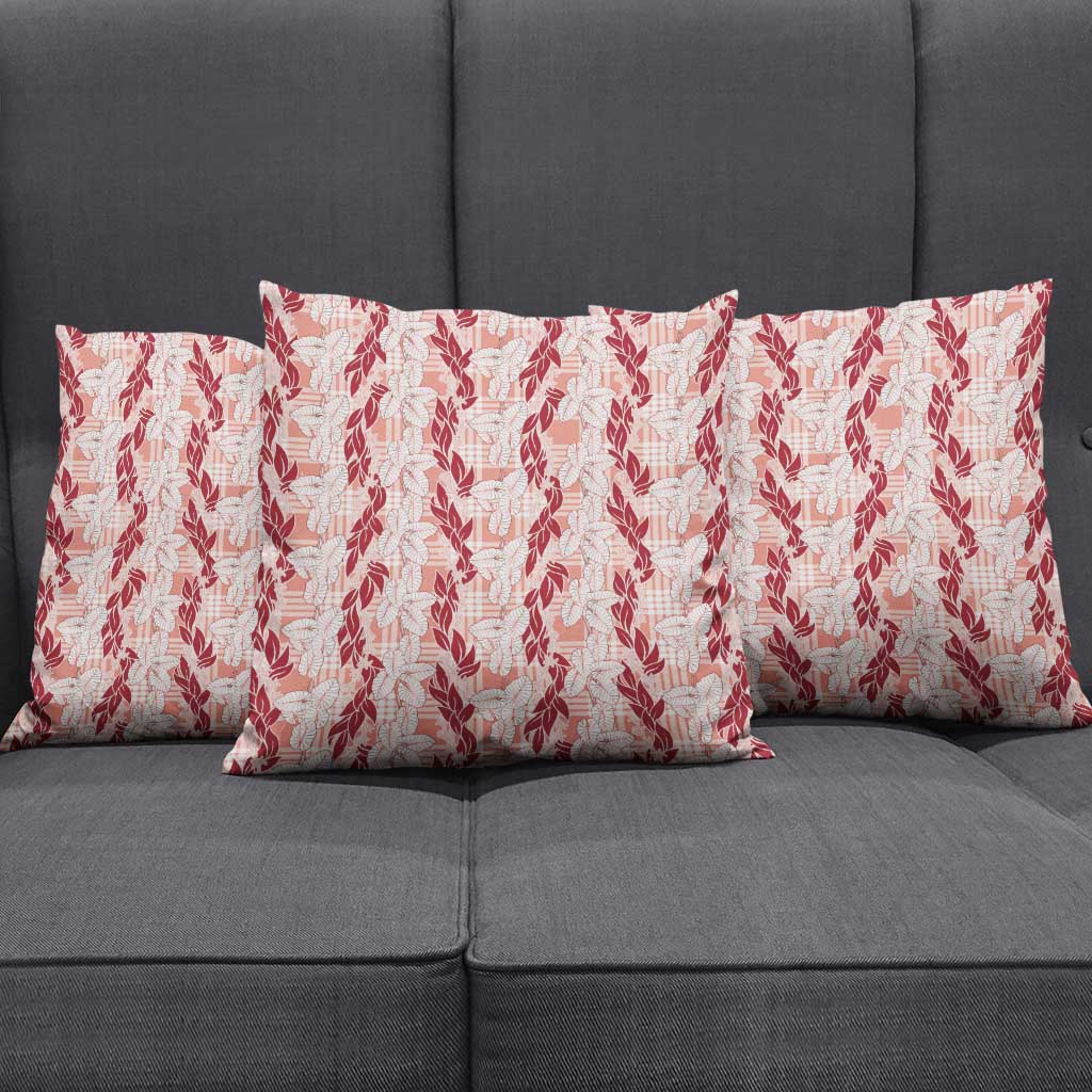 Hawaii Ti Leaf Maile Tuberose Lei Pillow Cover With Hanalei Leaf Red