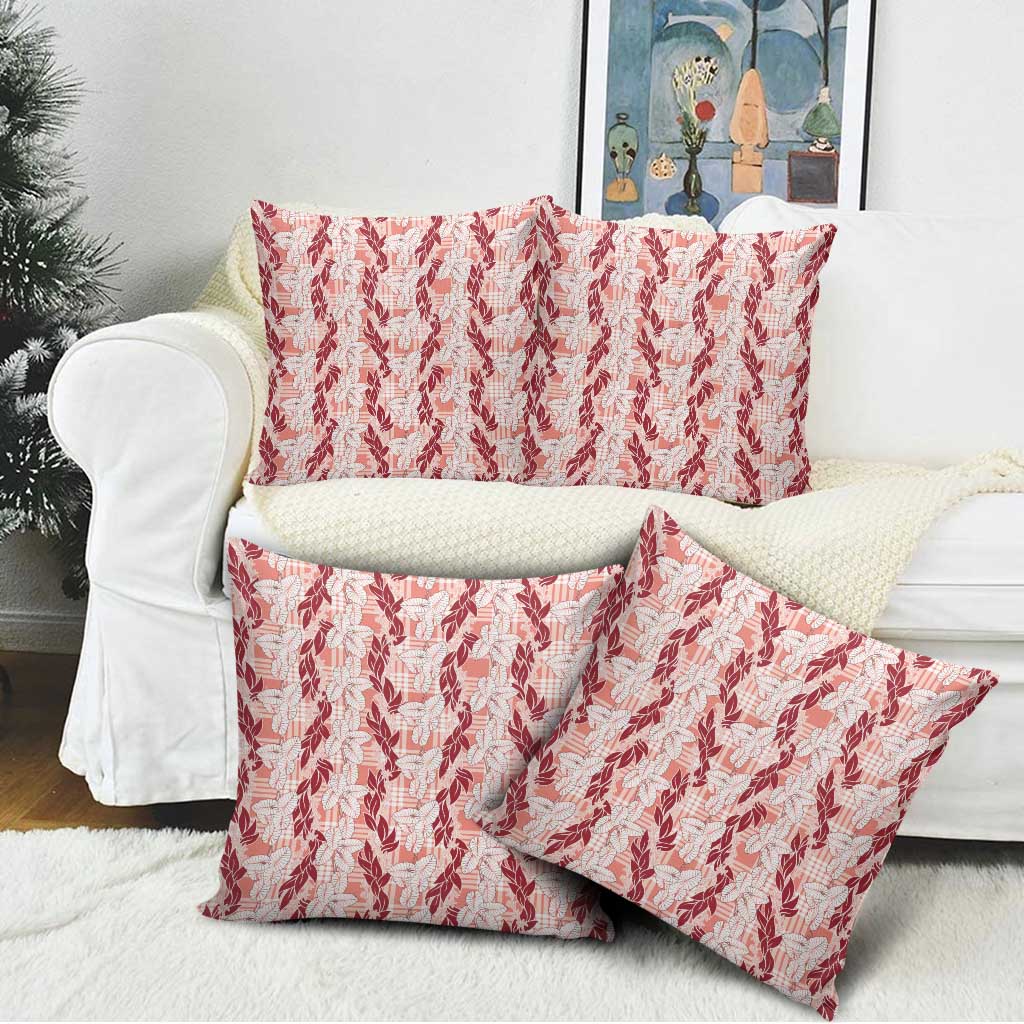Hawaii Ti Leaf Maile Tuberose Lei Pillow Cover With Hanalei Leaf Red