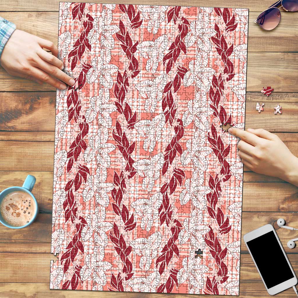 Hawaii Ti Leaf Maile Tuberose Lei Puzzle With Hanalei Leaf Red