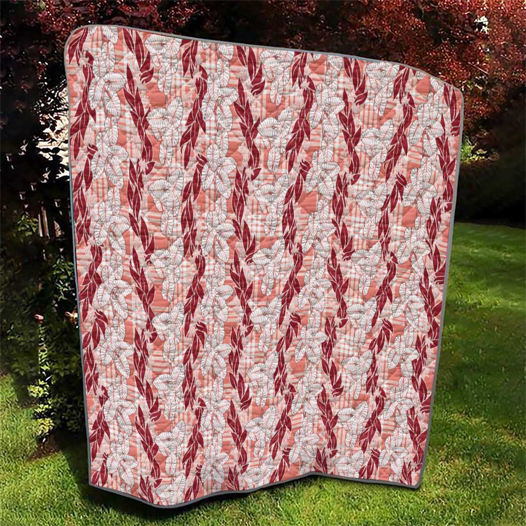 Hawaii Ti Leaf Maile Tuberose Lei Quilt With Hanalei Leaf Red