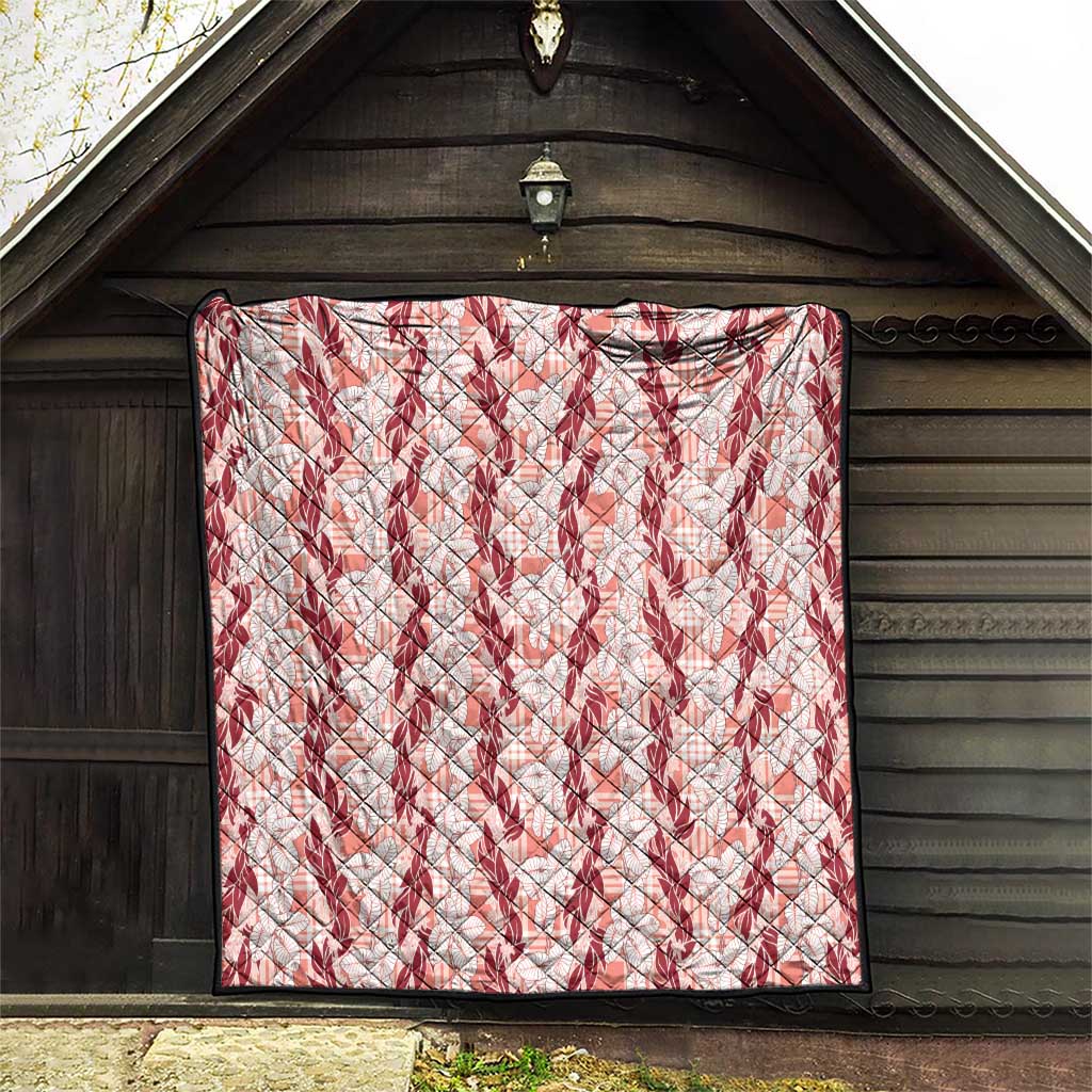 Hawaii Ti Leaf Maile Tuberose Lei Quilt With Hanalei Leaf Red