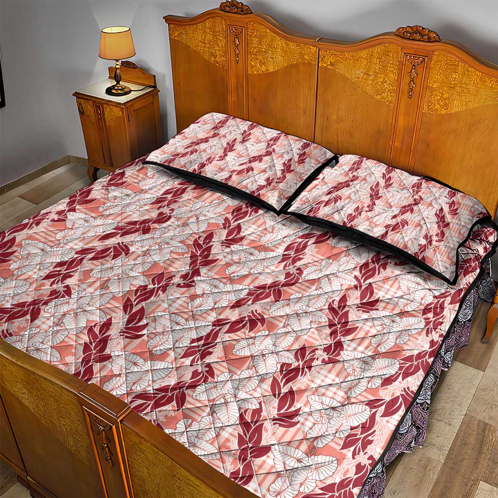 Hawaii Ti Leaf Maile Tuberose Lei Quilt Bed Set With Hanalei Leaf Red