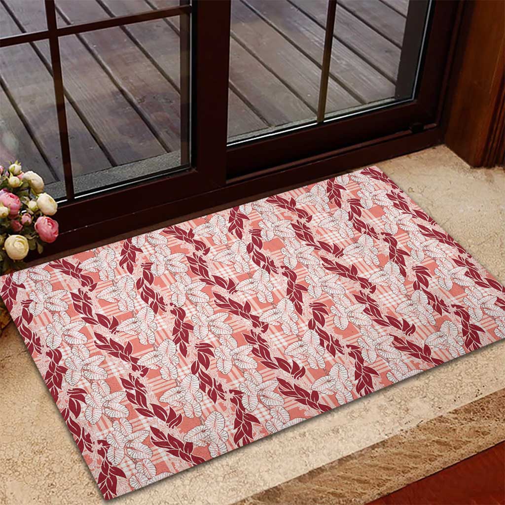Hawaii Ti Leaf Maile Tuberose Lei Rubber Doormat With Hanalei Leaf Red