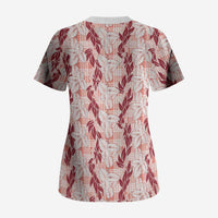 Hawaii Ti Leaf Maile Tuberose Lei Scrub Top With Hanalei Leaf Red