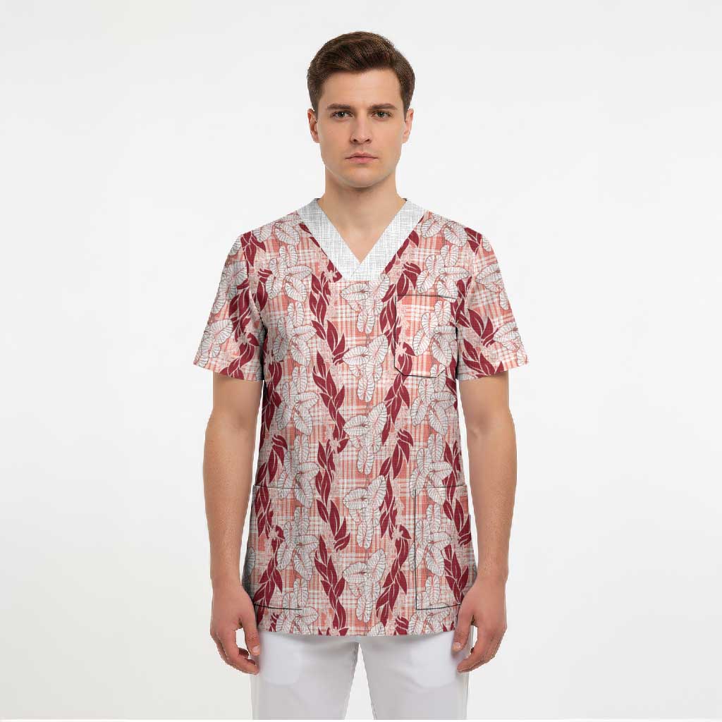 Hawaii Ti Leaf Maile Tuberose Lei Scrub Top With Hanalei Leaf Red