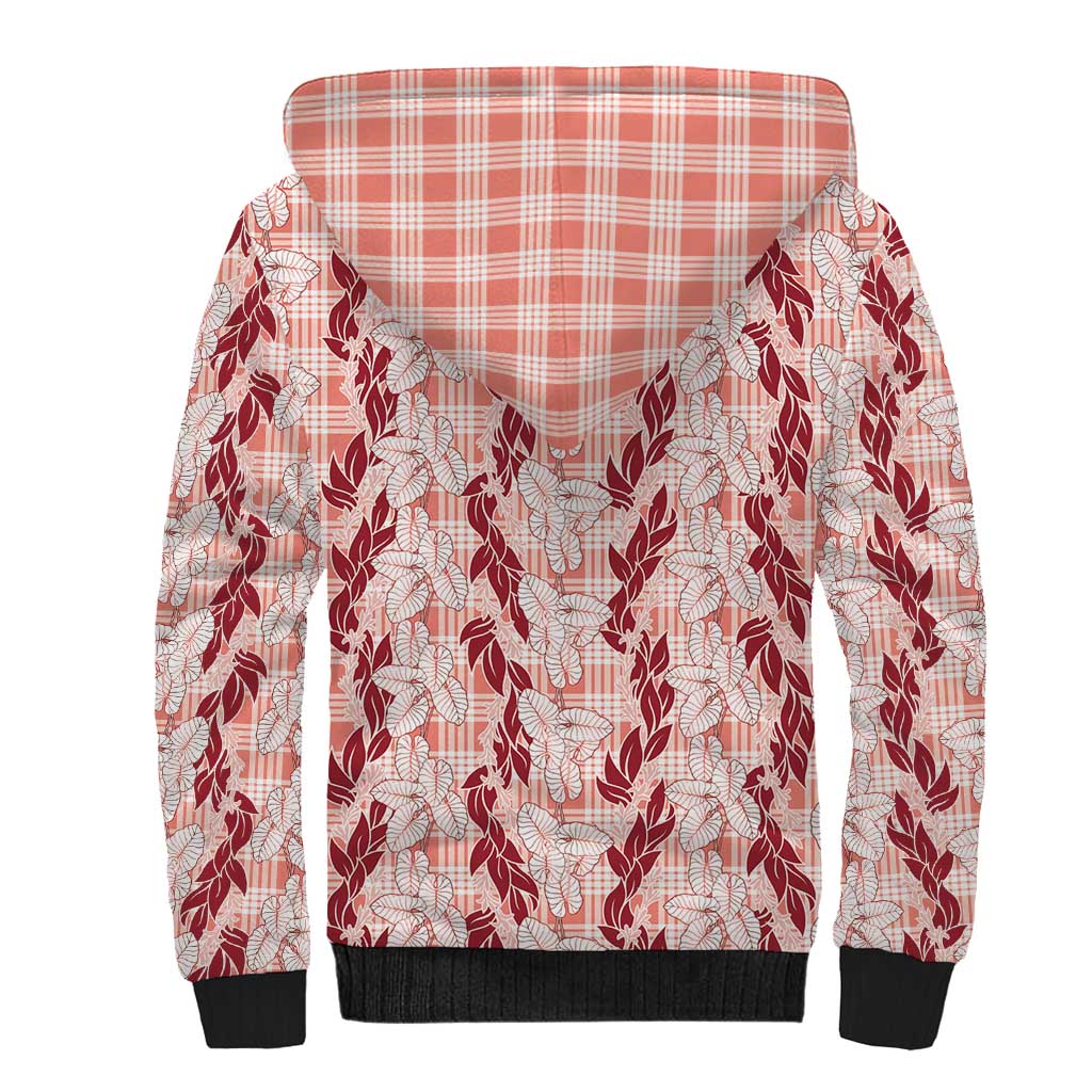 Hawaii Ti Leaf Maile Tuberose Lei Sherpa Hoodie With Hanalei Leaf Red