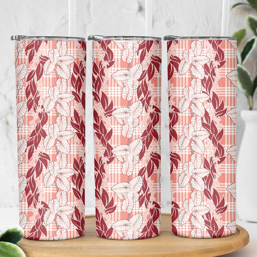 Hawaii Ti Leaf Maile Tuberose Lei Skinny Tumbler With Hanalei Leaf Red