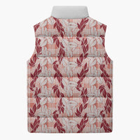 Hawaii Ti Leaf Maile Tuberose Lei Sleeveless Puffer Jacket With Hanalei Leaf Red