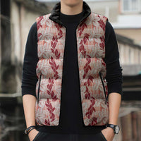 Hawaii Ti Leaf Maile Tuberose Lei Sleeveless Puffer Jacket With Hanalei Leaf Red