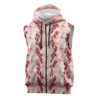 Hawaii Ti Leaf Maile Tuberose Lei Sleeveless Zip Hoodie With Hanalei Leaf Red