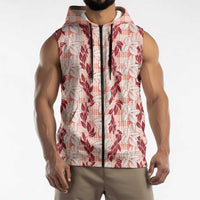 Hawaii Ti Leaf Maile Tuberose Lei Sleeveless Zip Hoodie With Hanalei Leaf Red