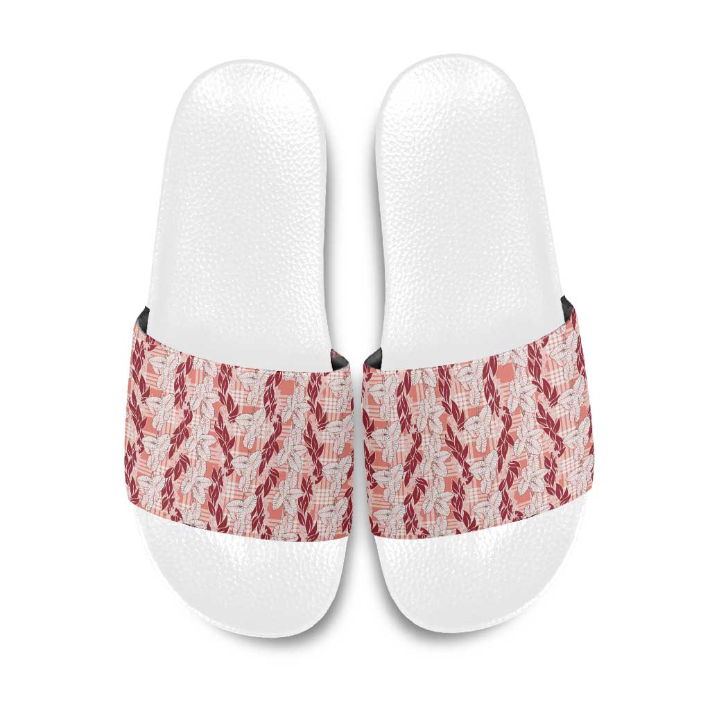 Hawaii Ti Leaf Maile Tuberose Lei Slide Sandals With Hanalei Leaf Red