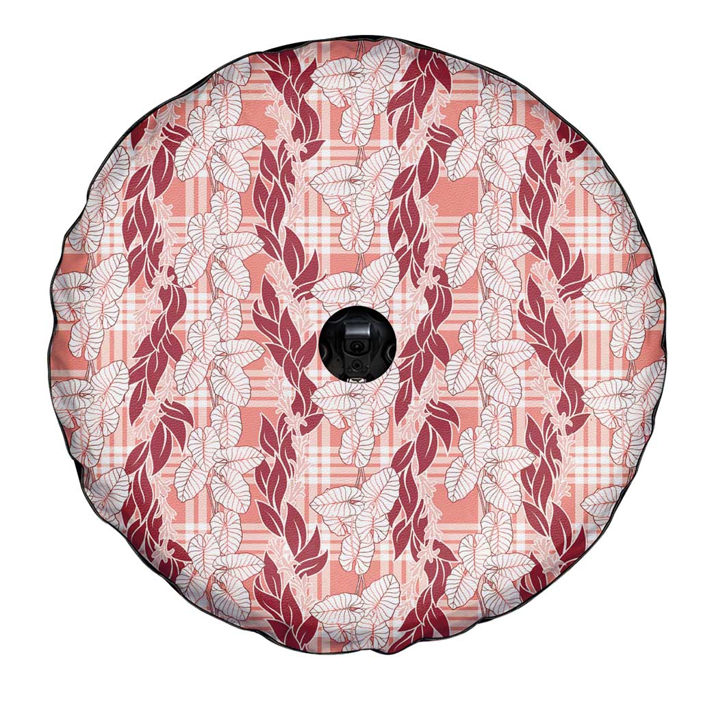 Hawaii Ti Leaf Maile Tuberose Lei Spare Tire Cover With Hanalei Leaf Red
