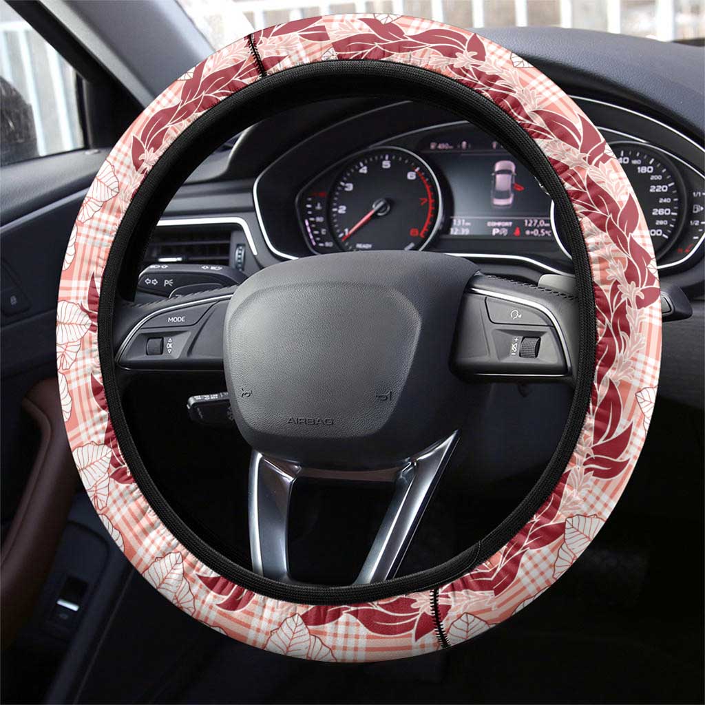 Hawaii Ti Leaf Maile Tuberose Lei Steering Wheel Cover With Hanalei Leaf Red