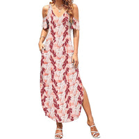 Hawaii Ti Leaf Maile Tuberose Lei Summer Maxi Dress With Hanalei Leaf Red