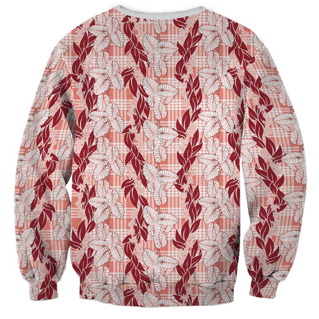 Hawaii Ti Leaf Maile Tuberose Lei Sweatshirt With Hanalei Leaf Red