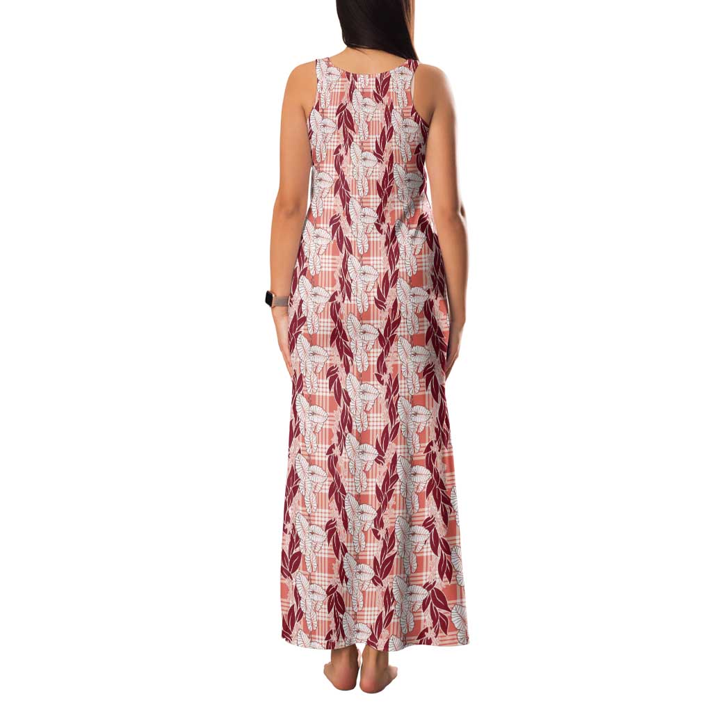 Hawaii Ti Leaf Maile Tuberose Lei Tank Maxi Dress With Hanalei Leaf Red