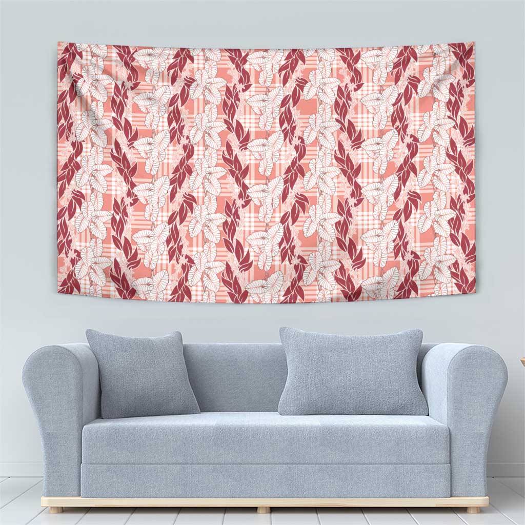 Hawaii Ti Leaf Maile Tuberose Lei Tapestry With Hanalei Leaf Red