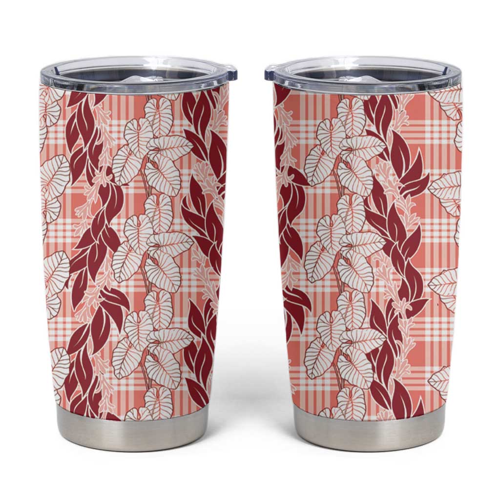 Hawaii Ti Leaf Maile Tuberose Lei Tumbler Cup With Hanalei Leaf Red