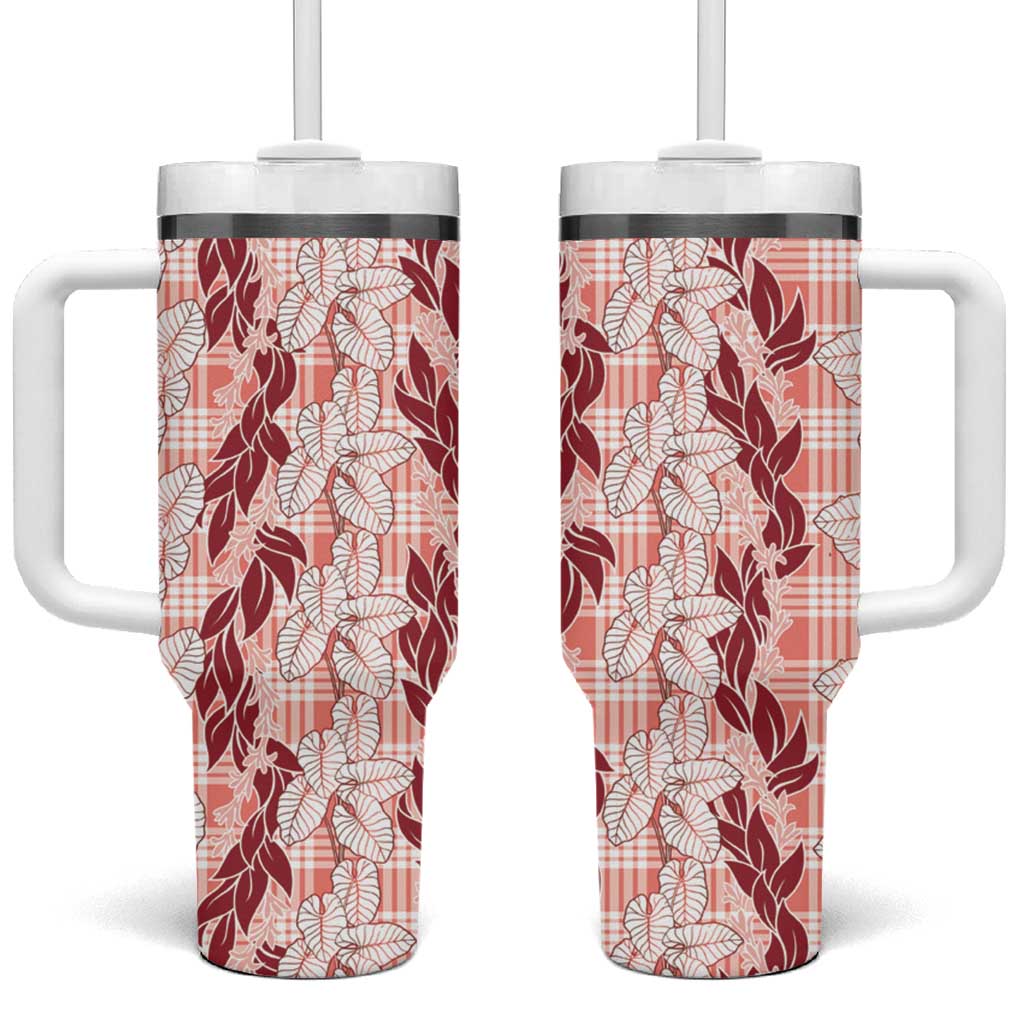 Hawaii Ti Leaf Maile Tuberose Lei Tumbler With Handle With Hanalei Leaf Red
